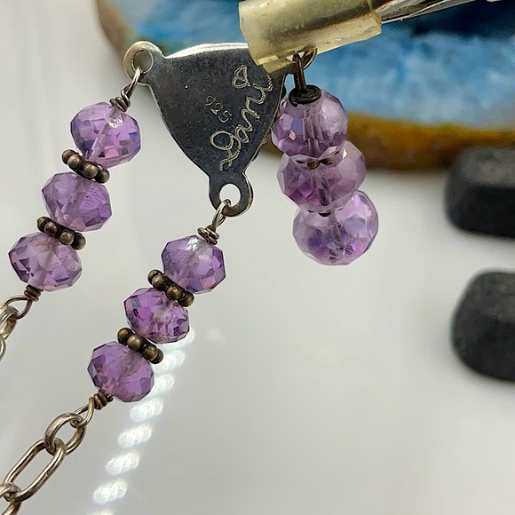 Vtg. 18” Silver Necklace With 925 Amethyst Pendant & Amethyst Faceted Beads - Picture 4 of 4